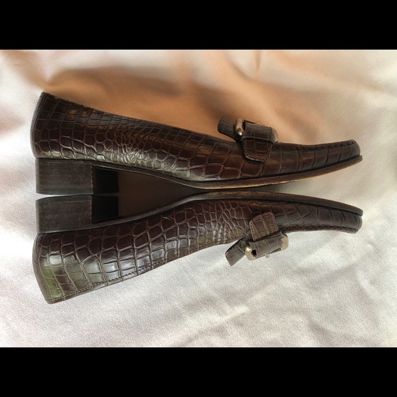 Rare Vintage Prada Crocodile Embossed Heeled Loafers ITALY - Picture 11 of 16